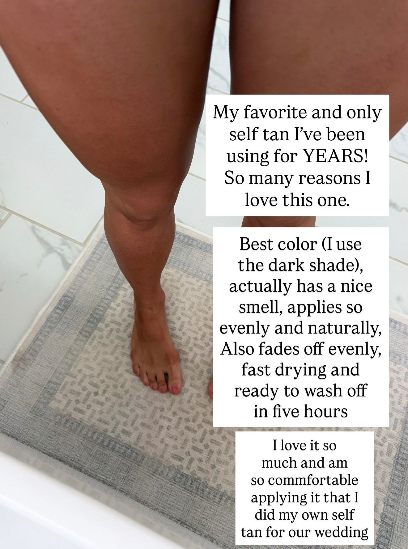 I’ve tried a lot of self tanners over the years, and I always come back to this one. 🤎✨ It gives me the most natural-looking color, applies evenly, fades beautifully, and never leaves me looking orange or streaky. The best part? It’s beginner-friendly enough that I even trusted it for my own wedding tan!

If you’re looking for an easy at-home self tanner that dries quickly, smells great, and gives a gorgeous bronzed glow, this is the one I recommend every single time.

☀️ Natural-looking color
🤎 I wear the Dark shade
✨ Fast drying
🛁 Rinses off in about 5 hours
🙌 Fades evenly without getting patchy
💍 The only self tanner I trusted for my wedding

If you’ve been nervous to try self tanning, this is the product I’d tell anyone to start with!

#selftan #selftanner #bestselftanner #amazonselftan #amazonglow #beautyfinds #beautyfavorites #amazonfinds #amazonfavorites #amazonmusthaves #summerbeauty #glowingskin #bronzedskin #athomebeauty #beautyroutine #easybeauty #vacationready #summerglow #affordablebeauty #amazonbeauty #beautyproducts #naturaltan #selfcare #beautyhacks #glowup #beautyinfluencer #amazondeals #everydaybeauty

#LTKTravel #LTKselfcare #LTKBeauty