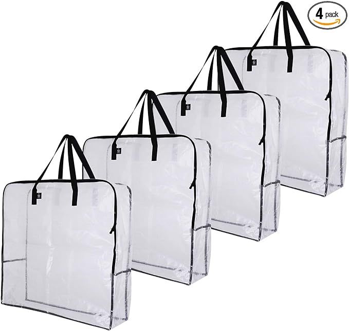 VENO 4 Pack Over-Sized Clear Organizer Storage Bag W/Strong Handles and Zippers for College, Movi... | Amazon (US)