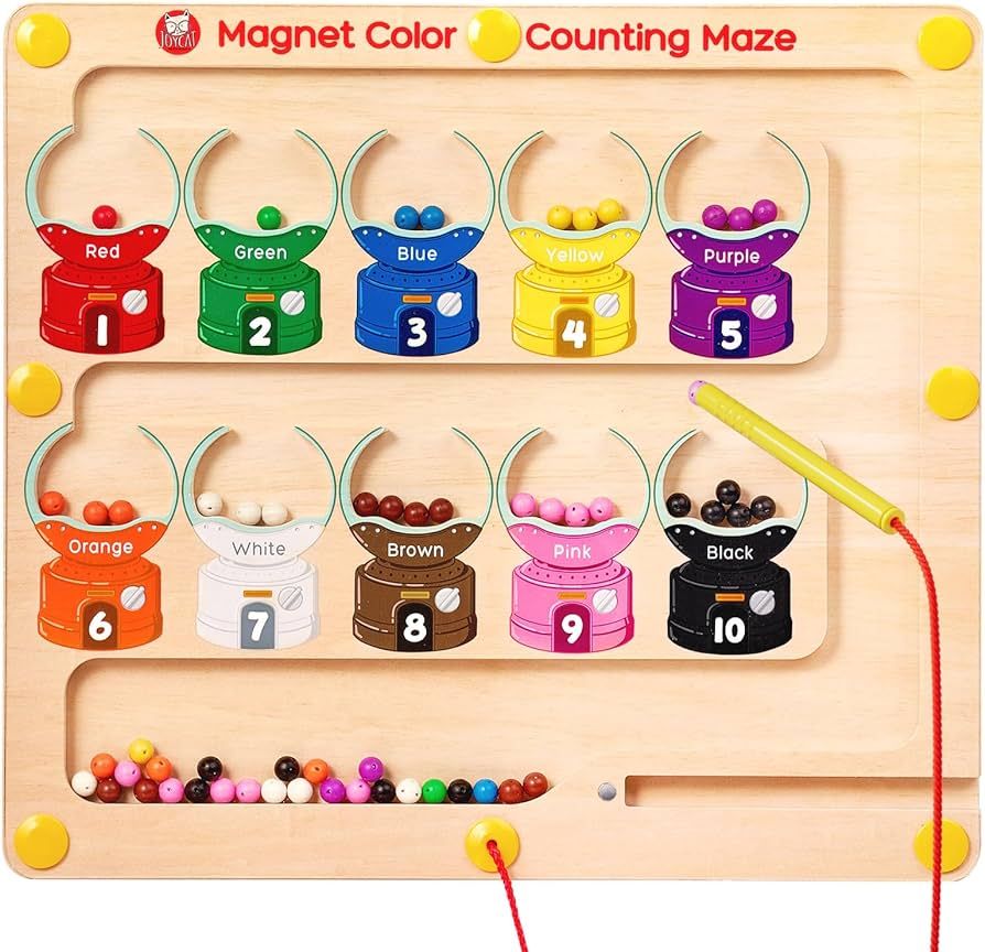 JoyCat Magnetic Color & Number Maze - Montessori Wooden Color Matching Learning Counting Puzzle B... | Amazon (US)