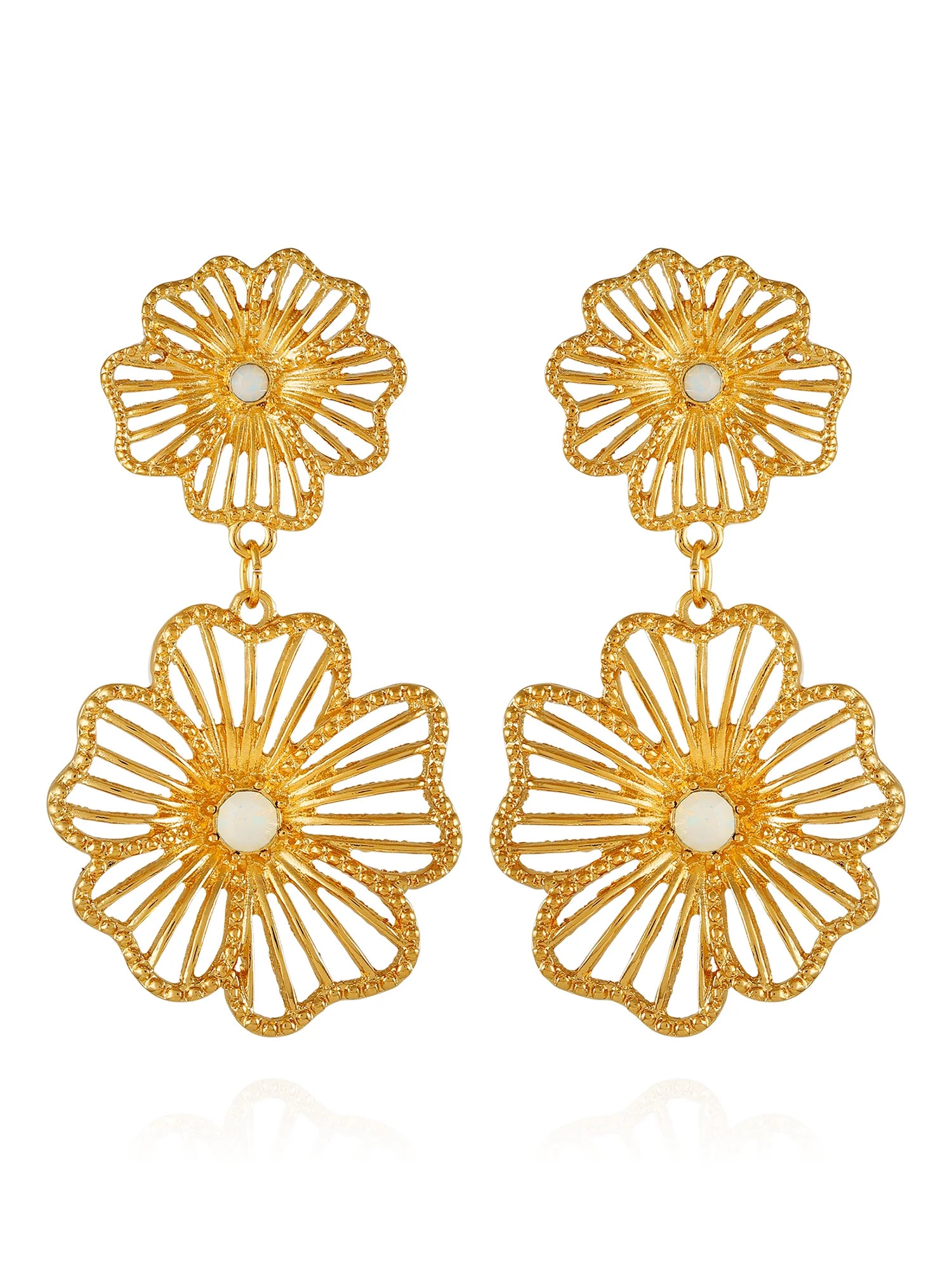 Time and Tru Women's Gold Tone Open Flower Statement Earring with Opal Stones | Walmart (US)