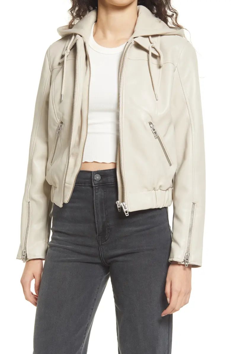 Faux Leather Bomber Jacket with Removable Hood | Nordstrom