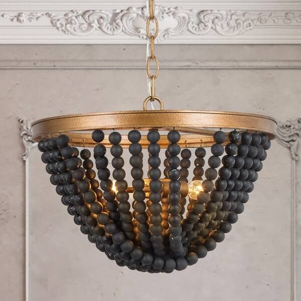 Modern Empire Brass Gold 3-light Chandelier Boho Glam Black Beads Ceiling lights - Black | Bed Bath & Beyond