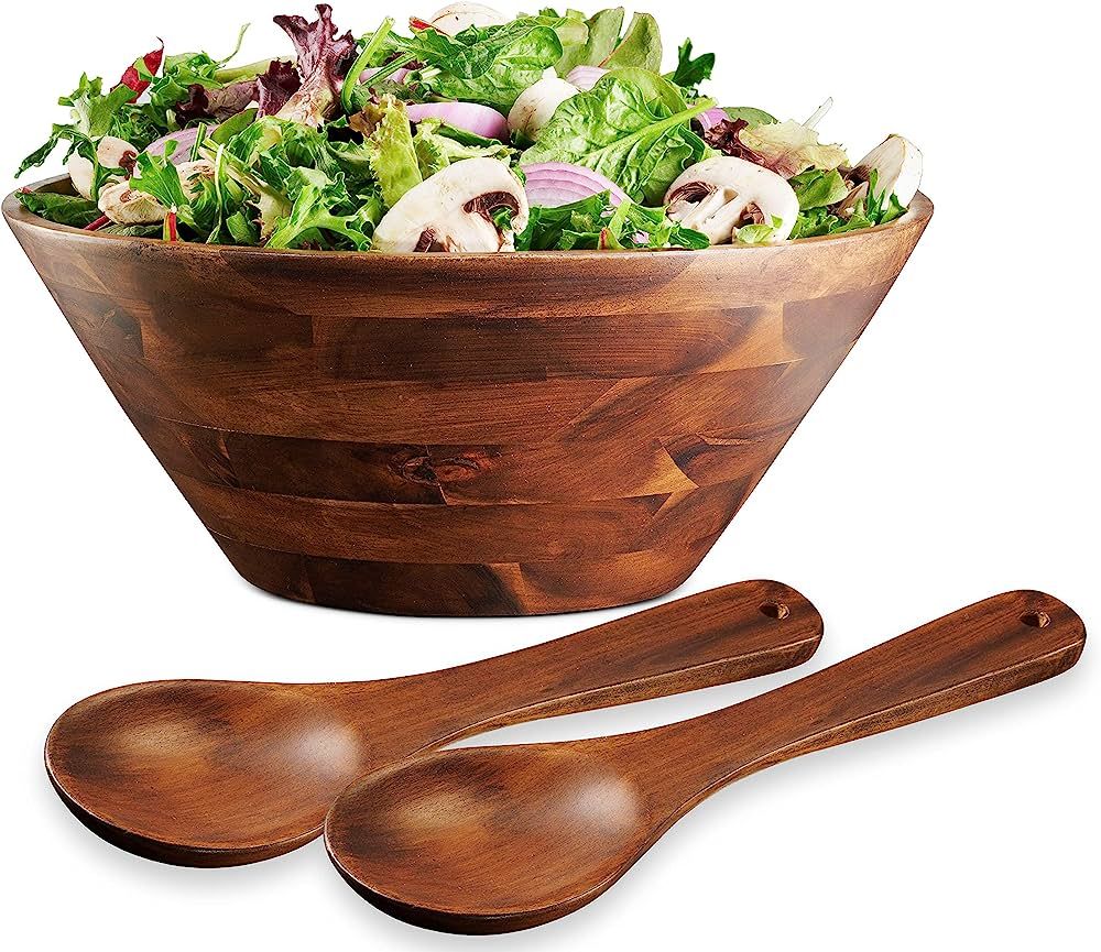Table Concept Salad Bowl and Salad Servers Set, Acacia Wood Salad Bowls, Fruit Bowl, Serving Bowl... | Amazon (US)