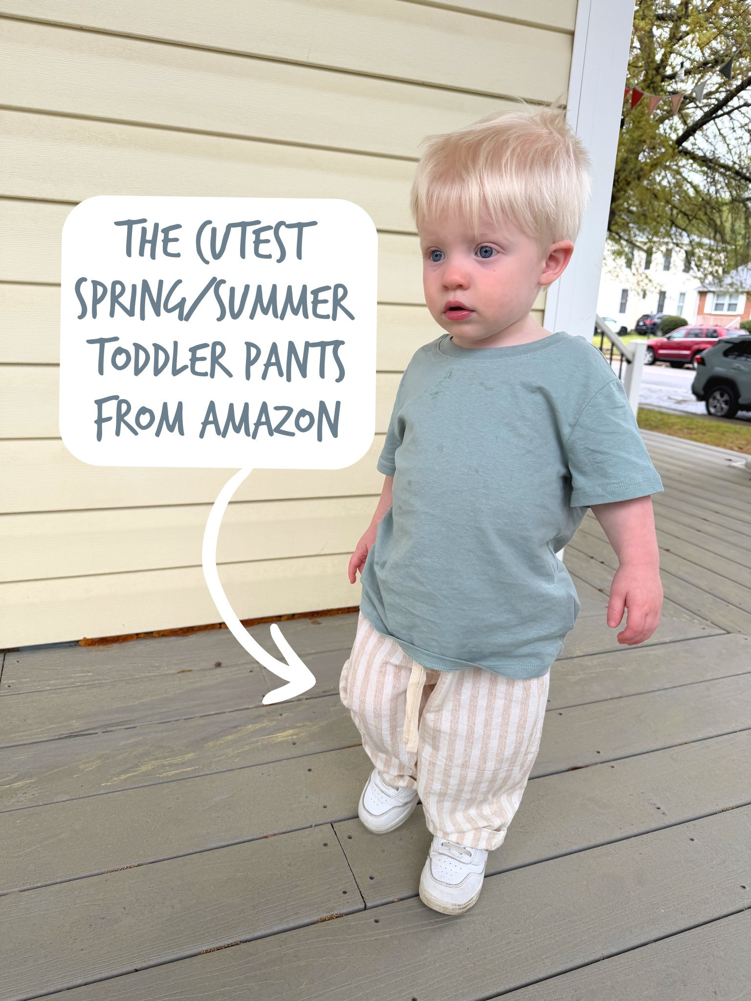 Amazon toddler gender neutral striped cotton pants for spring and summer - H is wearing a 2T here and it fits perfectly with slightly oversized look. Love it 

#LTKBaby #LTKmomlife #LTKKids