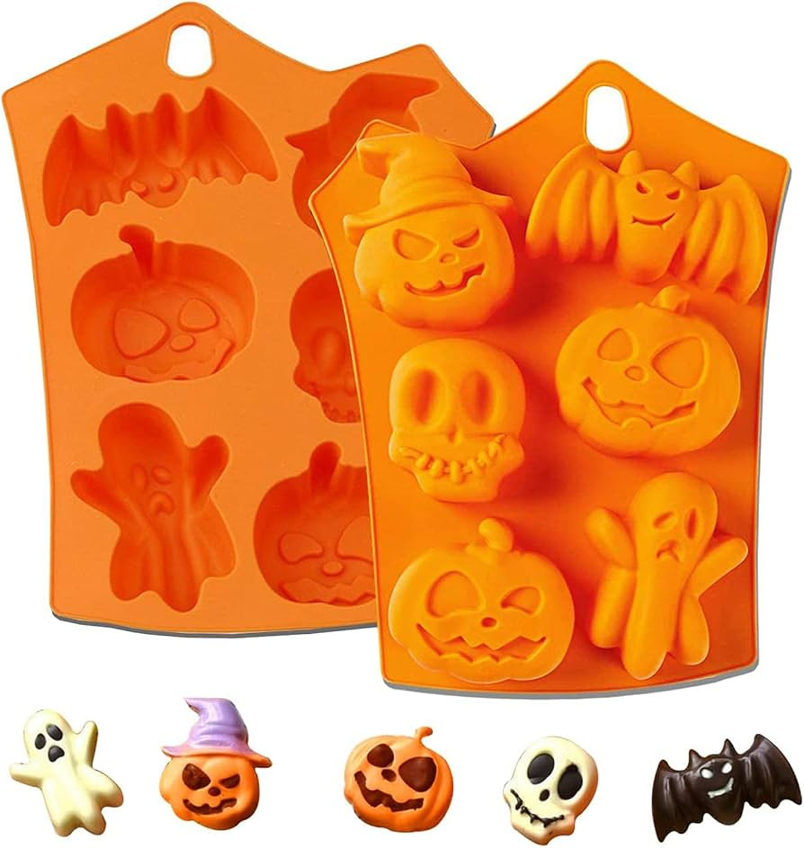 2Pcs Halloween Silicone Cake Mold\uff0cPumpkin Bat Skull Ghost Shape Silicone Candy Chocolate Mol... | Amazon (US)