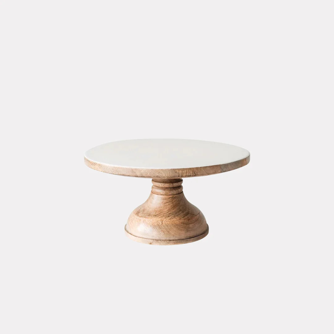 Enameled Mango Wood Pedestal Cake Stand | Katel Home
