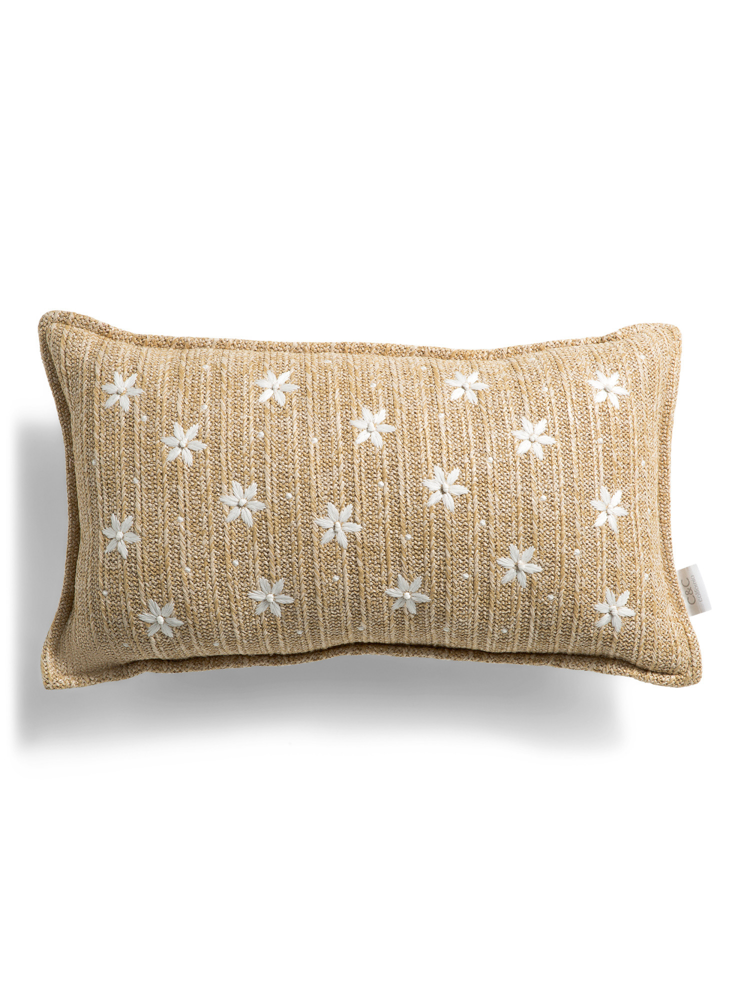 14x24 Straw Daisy Embroidered Outdoor Pillow | TJ Maxx