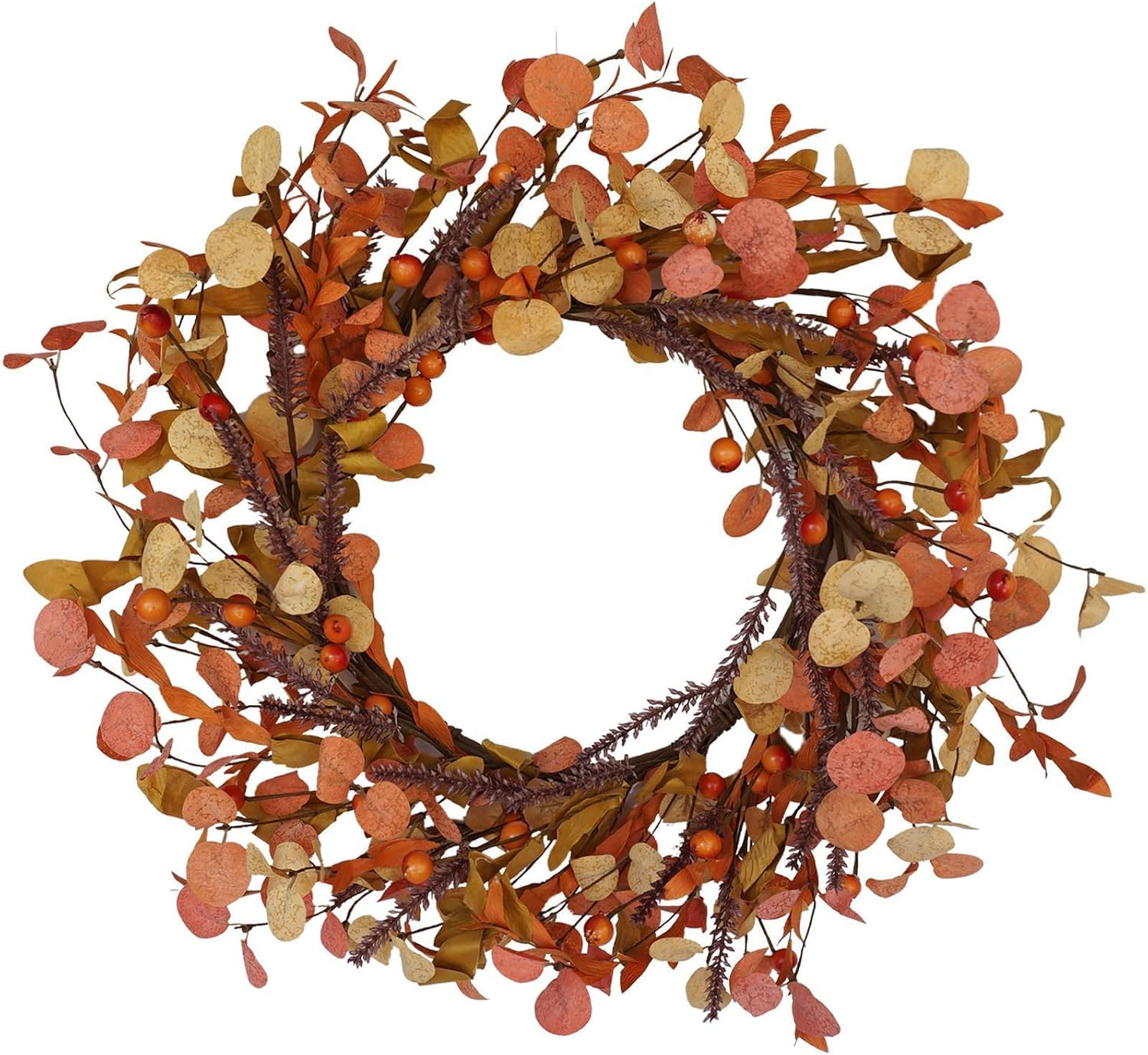 20 Inch Fall Wreath for Front Door Autumn Decor with Orange Eucalyptus Leaves Rustic Thanksgiving Harvest Wreaths Indoor Outdoor Hanging Home Decor | Amazon (US)