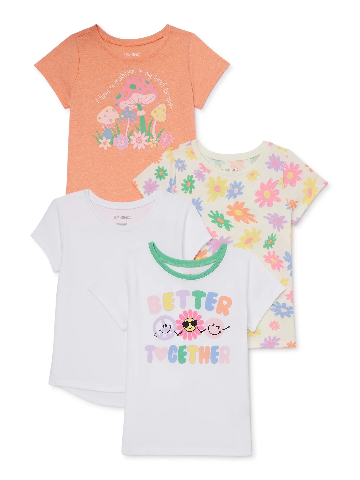 Garanimals Toddler Girl Short Sleeve T-Shirt Multipack, 4-Pack, Sizes 18M-5T | Walmart (US)