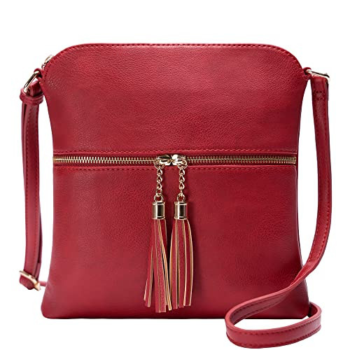 Solene Womens Lightweight Medium Crossbody Purse with Tassel, Perfect Size Crossbody Bags for Daily Use, travel - LP062 (Red5) | Amazon (US)