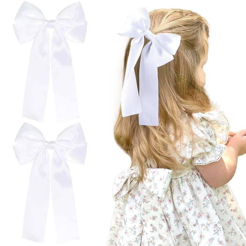 2Pcs Hair Bows for Girls Hair Clip White Silk Hair Bow Ribbon Hair Accessories for Women Toddlers... | Amazon (US)