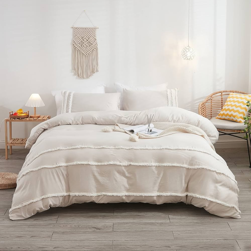 Bedbay Queen Duvet Cover Beige Boho Bedding Set Ultra Soft Microfiber 3 Pcs Tufted Tassel Duvet C... | Amazon (CA)