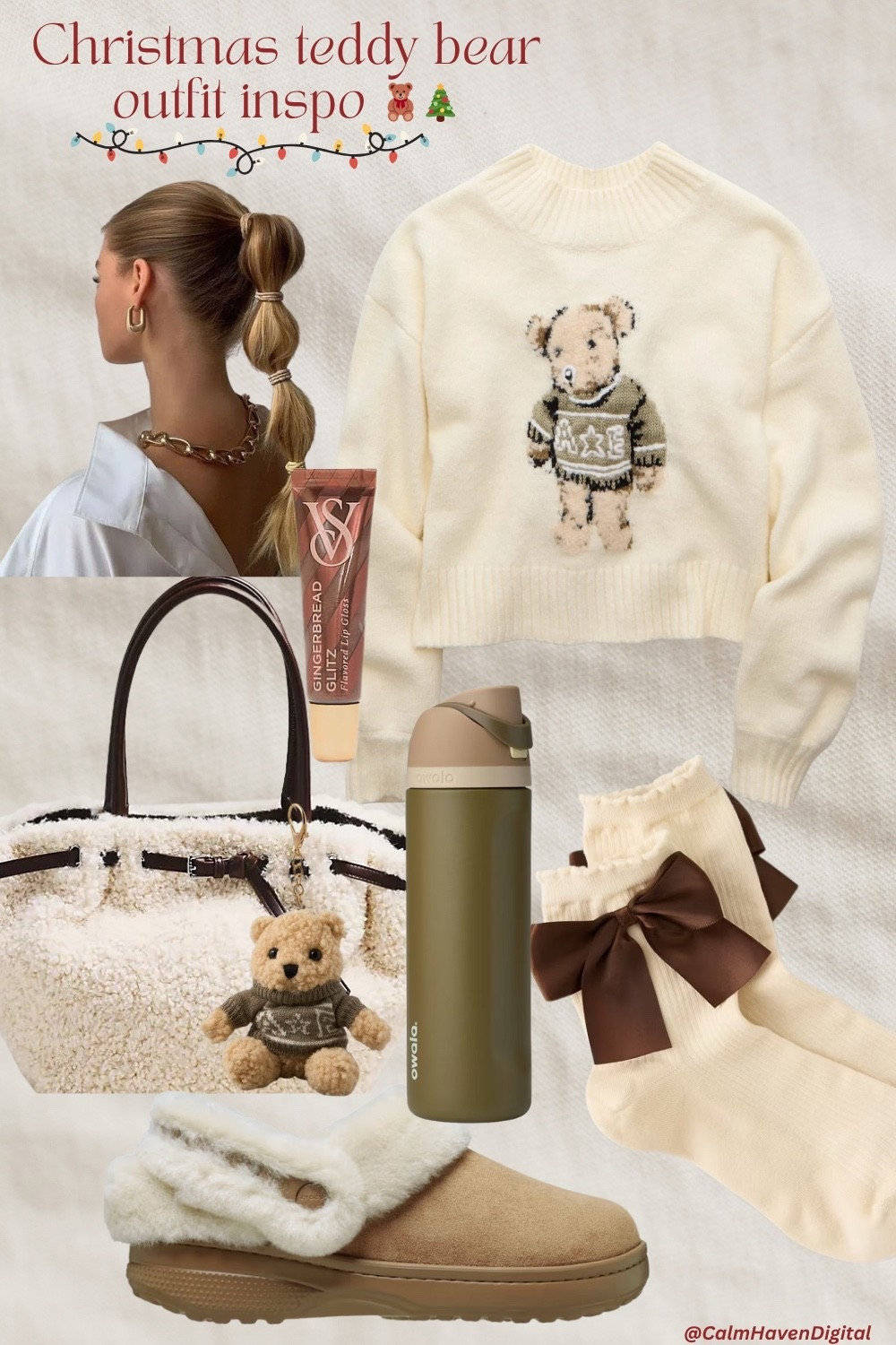 🎄✨ Christmas Teddy Bear Outfit Inspo 🧸❤️
Serving cozy holiday café runs, gift wrapping nights, and gingerbread cookie energy. This look is giving soft girl December with a touch of teddy glam. From the fuzzy sweater + matching charm tote to the bows, slippers, and gingerbread gloss… It’s a whole vibe. 🧋🎁

🧸 Shop the teddy sweater
☕ Cozy water bottle moment
🎀 Bow socks = instant cuteness
💄 Gingerbread lip gloss must-have
👜 Sherpa tote w/ teddy keychain
🐻 Fuzzy slippers for Hallmark movie nights

Click to shop your fave pieces + recreate the coziest teddy bear holiday outfit! 🫶
-
-
-

#LTKHoliday #LTKWinter #LTKUnder50 #CozyAesthetic #HolidayOutfitInspo #TeddyBearAesthetic

#LTKSeasonal #LTKHoliday #LTKGiftGuide