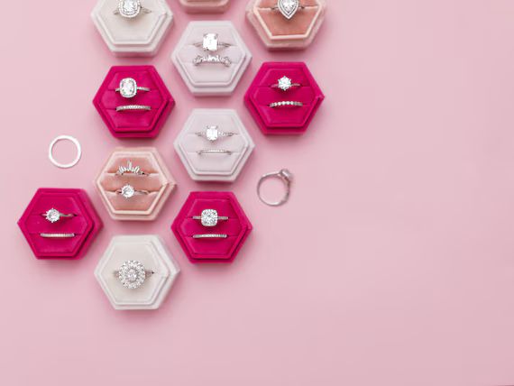 Hues of Pink Hexagon Velvet Ring Box Double Slot Wedding Photography Flatlay Styling Engagement G... | Etsy (US)