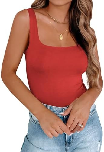 Zeagoo Women's Square Neck Double Lined Tank Tops Cute Summer Tops Slim Fit Basic Sleeveless Shir... | Amazon (US)