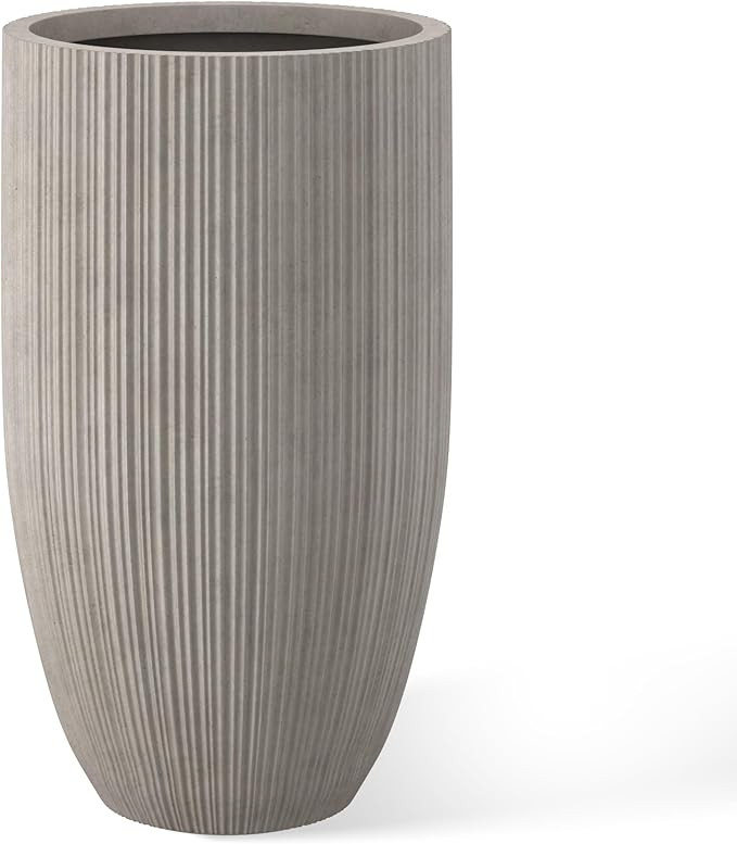 Kante 24 Inch Tall Round Concrete Planter, Large Indoor Outdoor Plant Pots with Drainage Hole and... | Amazon (US)