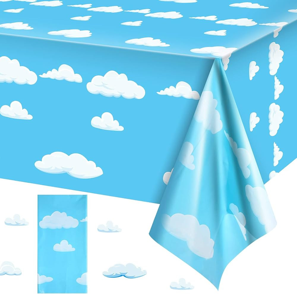 Blue Sky White Clouds Birthday Party Supplies Cartoon Story Tablecloth Party Table Cover Cartoon ... | Amazon (US)