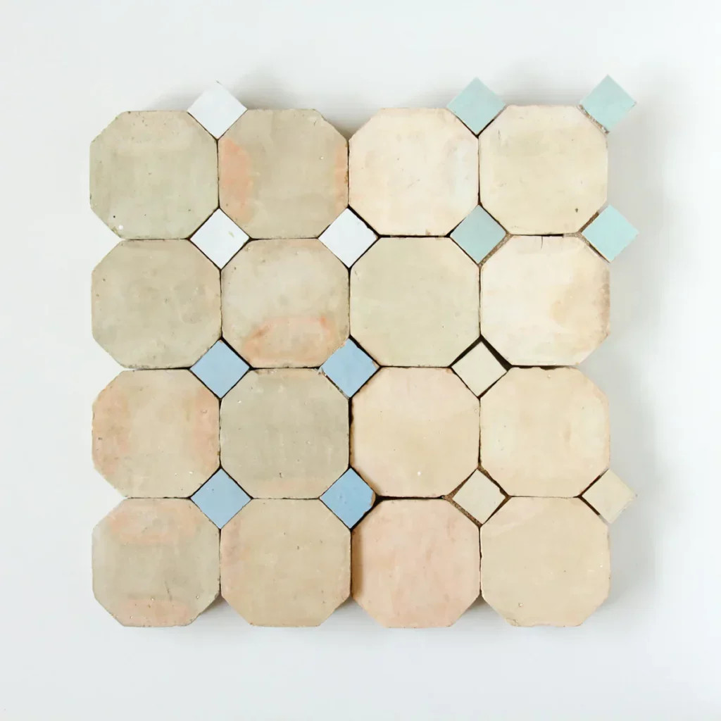Zellige Mosaic - Octagon w Dot | 11.812x11.812 | Clay/Snow Dots | Matte | Alexander James Studio
