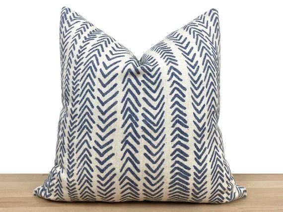 Blue Mudcloth Pillow Cover off White Indigo Arrow Design | Etsy | Etsy (US)