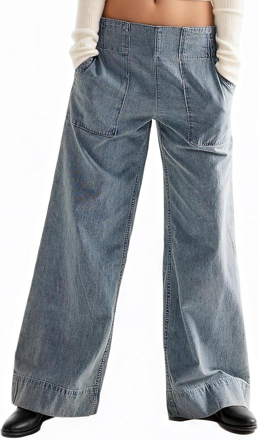 Womens Mid Rise Wide Leg Jeans Casual Baggy Cropped Barrel Jeans Trendy Long Denim Pants with Poc... | Amazon (US)