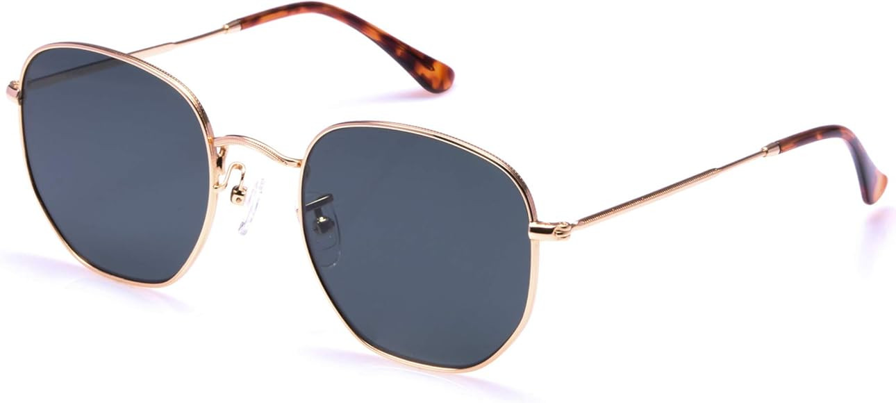 Retro Glass Lens Hexagonal Sunglasses for Men Women Vintage Square Metal Frame Flat Lens Sun glas... | Amazon (US)