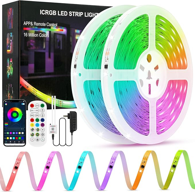 Led Lights for Bedroom, IC+RGB 65.6FT Strip Lights, 24Key Remote with App Control, Music Sync Col... | Amazon (US)