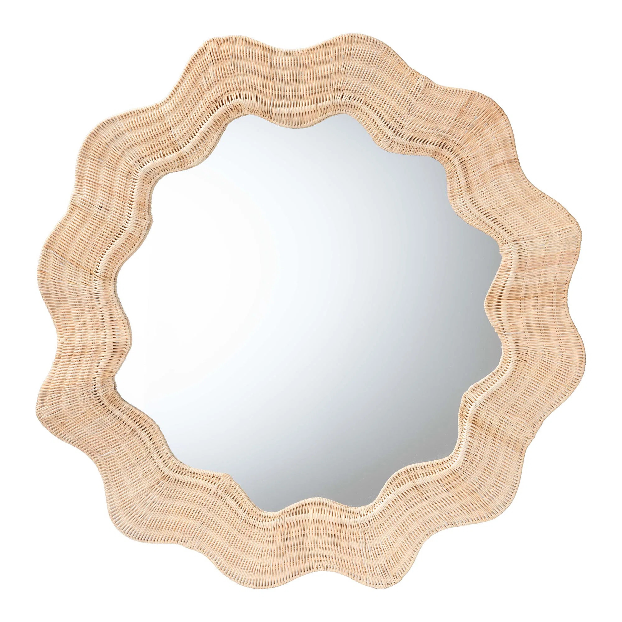 Bali & Pari Hasana Coastal Scalloped Natural Rattan Round Accent Wall Mirror | Wayfair North America