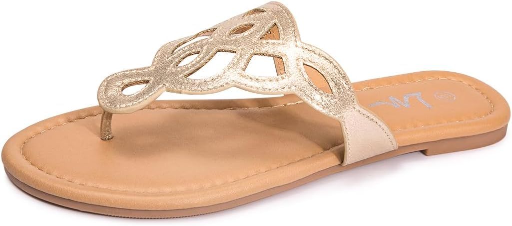 LM Women's Thong Sandals T-Strap Sandals Slip On Flat Sandals Flip Flop Casual Summer Slide Sanda... | Amazon (US)