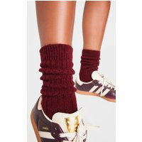 Burgundy Slouchy Thick Ribbed Socks | PrettyLittleThing US