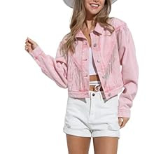 Joiemont Womens Denim Jacket with Fringe Rhinestones Long Sleeve Casual Tassel Jean Coat | Amazon (US)