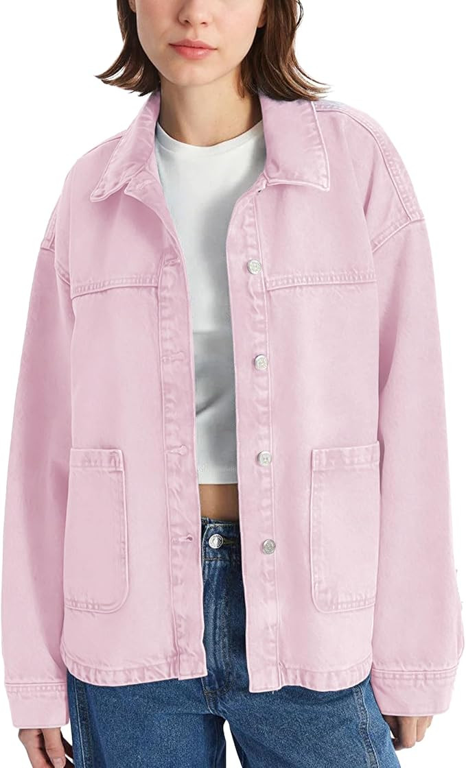 Hixiaohe Jean Jackets for Women Trendy Button Up Denim Shirt Jacket Oversized Long Sleeve Coat Fa... | Amazon (US)