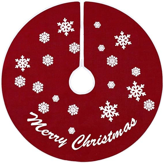 HOHOTIME Burlap Christmas Tree Skirt, 30 Inch Red Tree Skirt with White Snowflakes and Merry Chri... | Amazon (US)