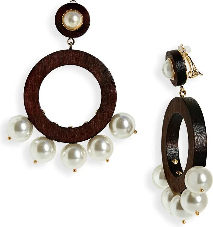 Lele Sadoughi x Atlantic-Pacific Imitation Pearl & Wood Clip-On Drop Earrings | Nordstrom | Nordstrom