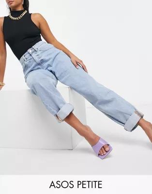 ASOS DESIGN Petite recycled high rise slouchy'mom jeans in light wash | ASOS (Global)