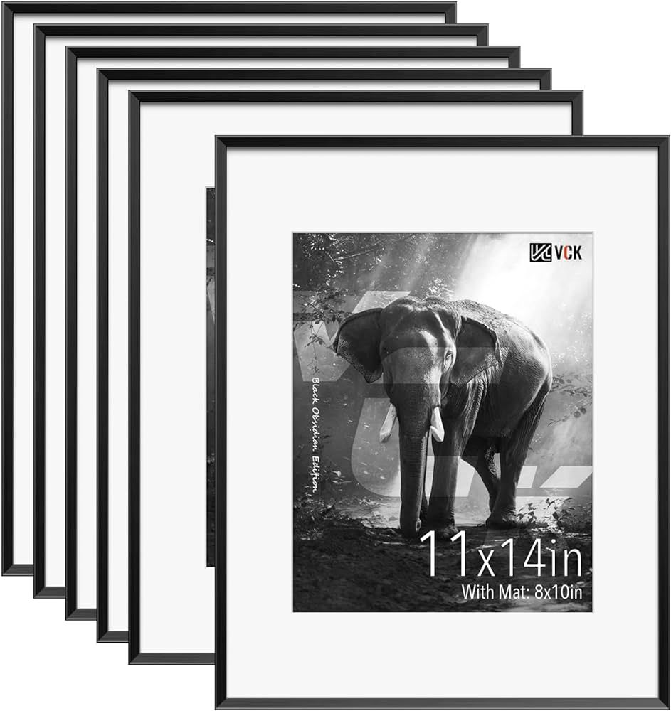 VCK Black 11x14 Aluminum Picture Frames Set of 6, Metal Photo Frame with Shatter-Resistant Real G... | Amazon (US)