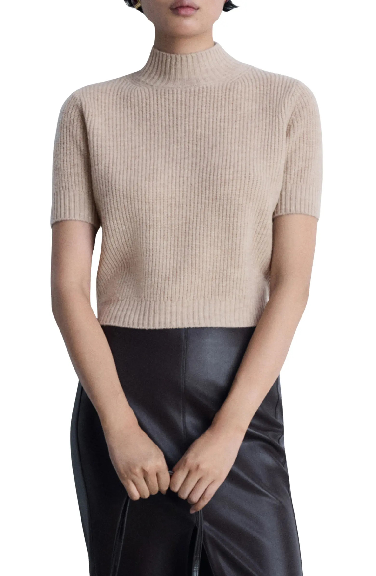 Short Sleeve Wool Mock Neck Crop Sweater | Nordstrom