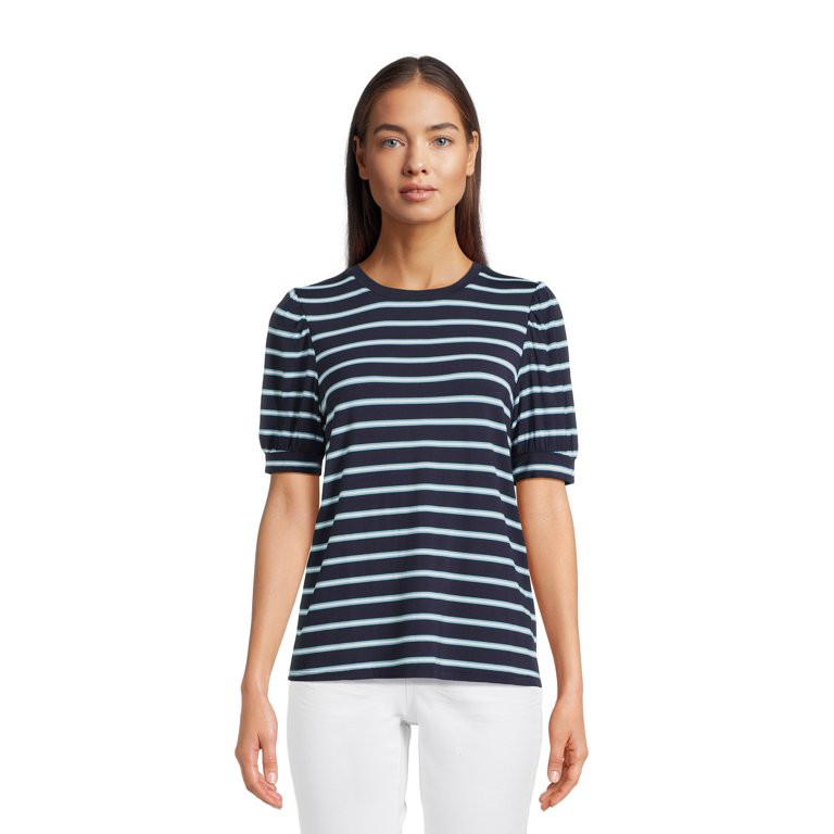 Time and Tru Women's Classic Fit Jersey Top with Puff Sleeves, Sizes XS-3XL | Walmart (US)