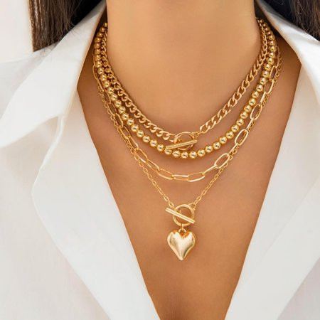 Gold Layered Necklaces for Women Chunky Gold Necklace Herringbone Paperclip Chain Necklace Dainty Cuban Stacking Coin Heart Star Cross Pendant T Bar Necklace Gold Jewelry Gifts | Walmart (US)