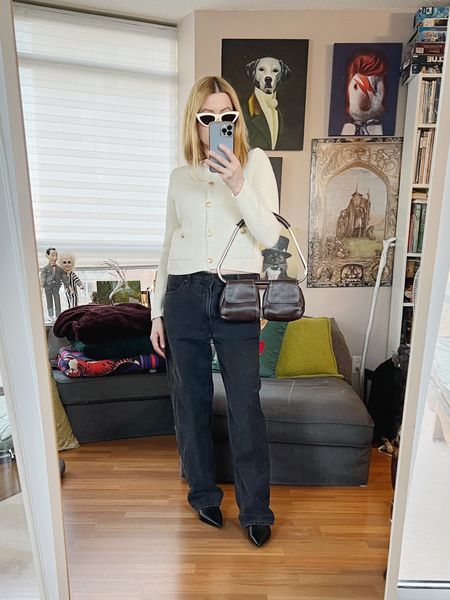 Cardigan, slouchy jeans, and an interesting bag.
Bag and sunglasses secondhand. 

•
.  #falllook  #torontostylist #StyleOver40  #secondhandFind #fashionstylist #slowfashion #FashionOver40  #90sstyle #90sfashion  #celine #MumStyle #genX #genXStyle #shopSecondhand #genXInfluencer #WhoWhatWearing #genXblogger #secondhandDesigner #Over40Style #40PlusStyle #Stylish40

#LTKover40 #LTKitbag #LTKstyletip