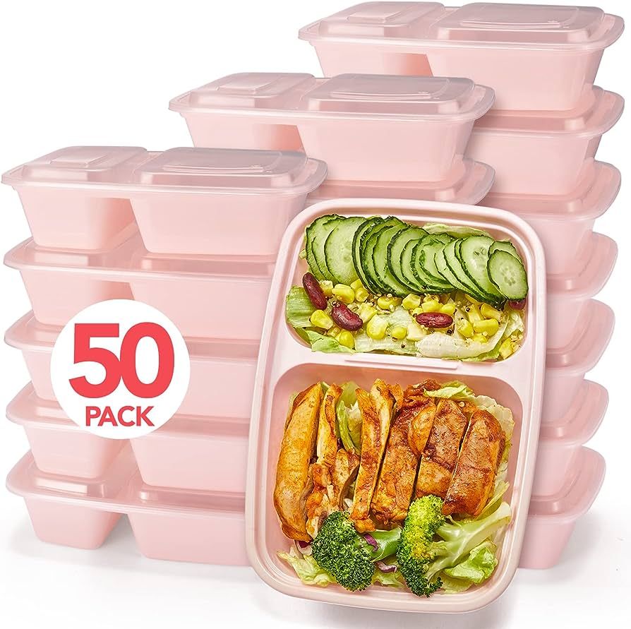 Glotoch 50 Pack Pink Meal Prep Container 2 Compartments, Microwavable To Go Containers, BPA-Free ... | Amazon (US)