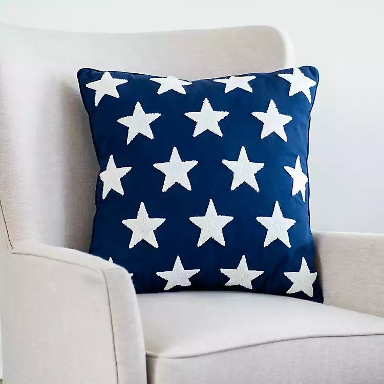 New!Embroidered Stars Navy Pillow | Kirkland's Home