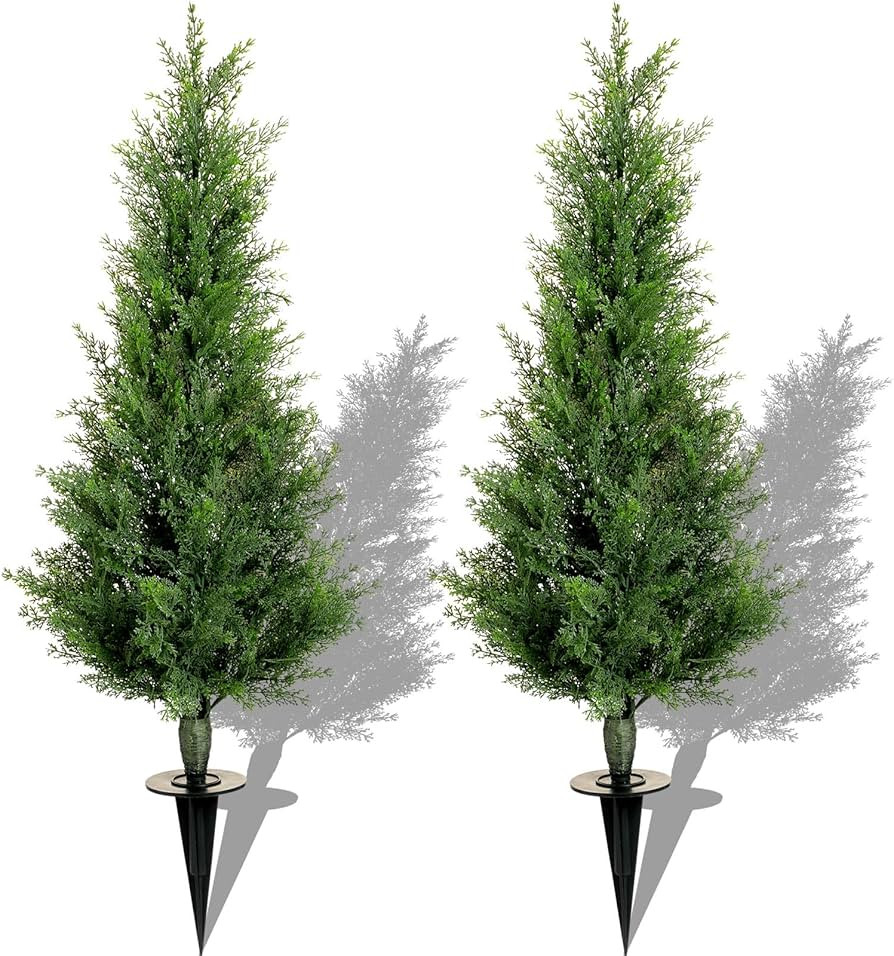 2 Set 3 ft Artificial Cedar Trees with Ground Spike UV Resistant Artificial Topiary Tree Outdoor ... | Amazon (US)