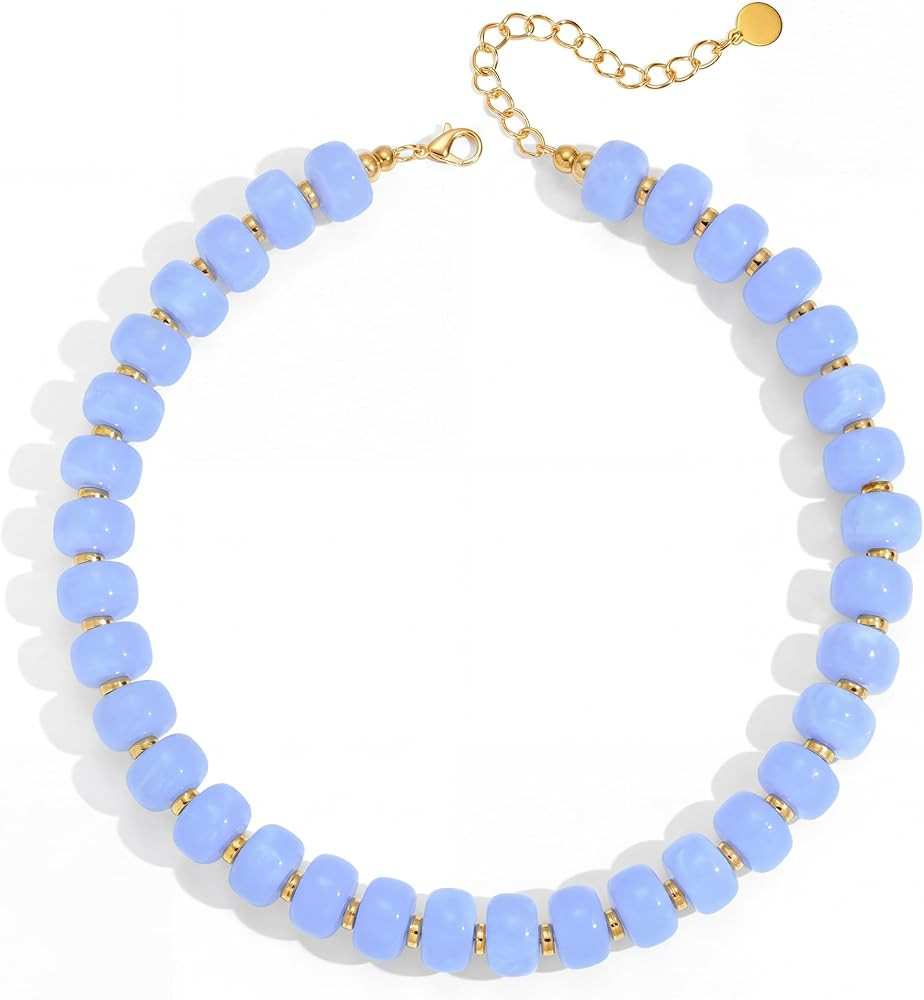 Beaded Necklace for Women Statement Chunky Resin Bead Necklace Trendy Boho Summer Necklaces Jewel... | Amazon (US)
