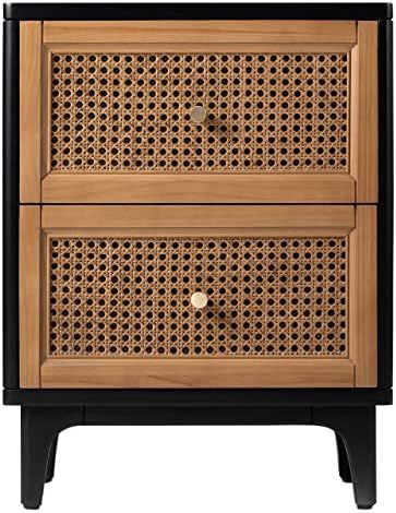 COZAYH Fully-Assembled 2-Drawer Woven Cane Front Accent Nightstand with Brass Knobs for Living Ro... | Amazon (US)
