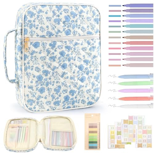 Zkptops Bible Cover Case for Women Girls Large Bible Bag Blue Cotton Quilted Floral Bible Carrying Case with Zipper Pocket and Handle Carrying Book Cover for Christian Study Supplies Christian Gift | Amazon (US)