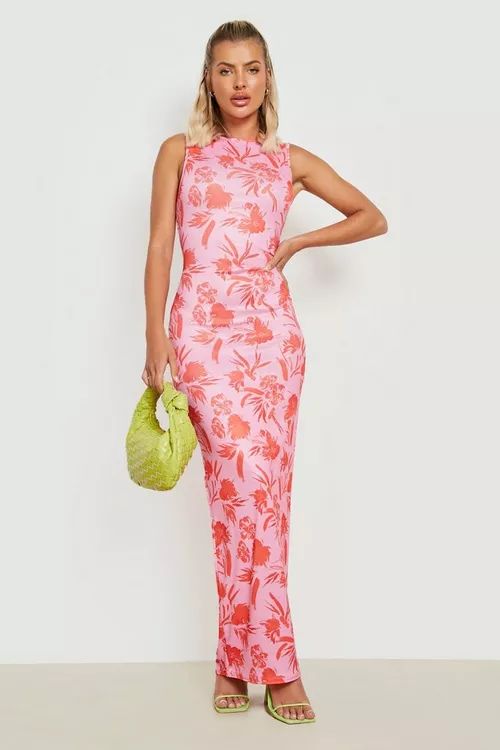 Rib Sleeveless Maxi Dress Floral Print | Boohoo.com (US & CA)