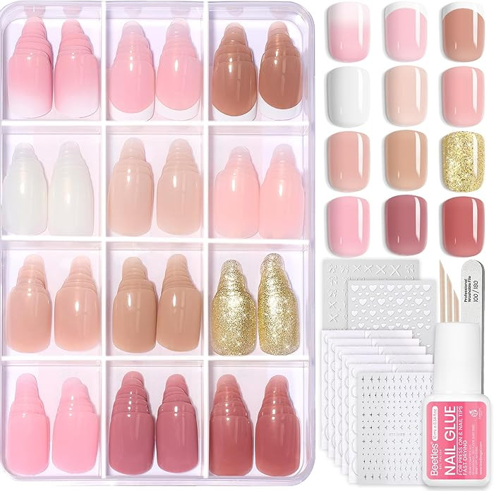 Beetles Press On Nails Kit - Caramel Drift | 360Pcs 12 Colors Short Square Press On Nails | 15 Si... | Amazon (US)