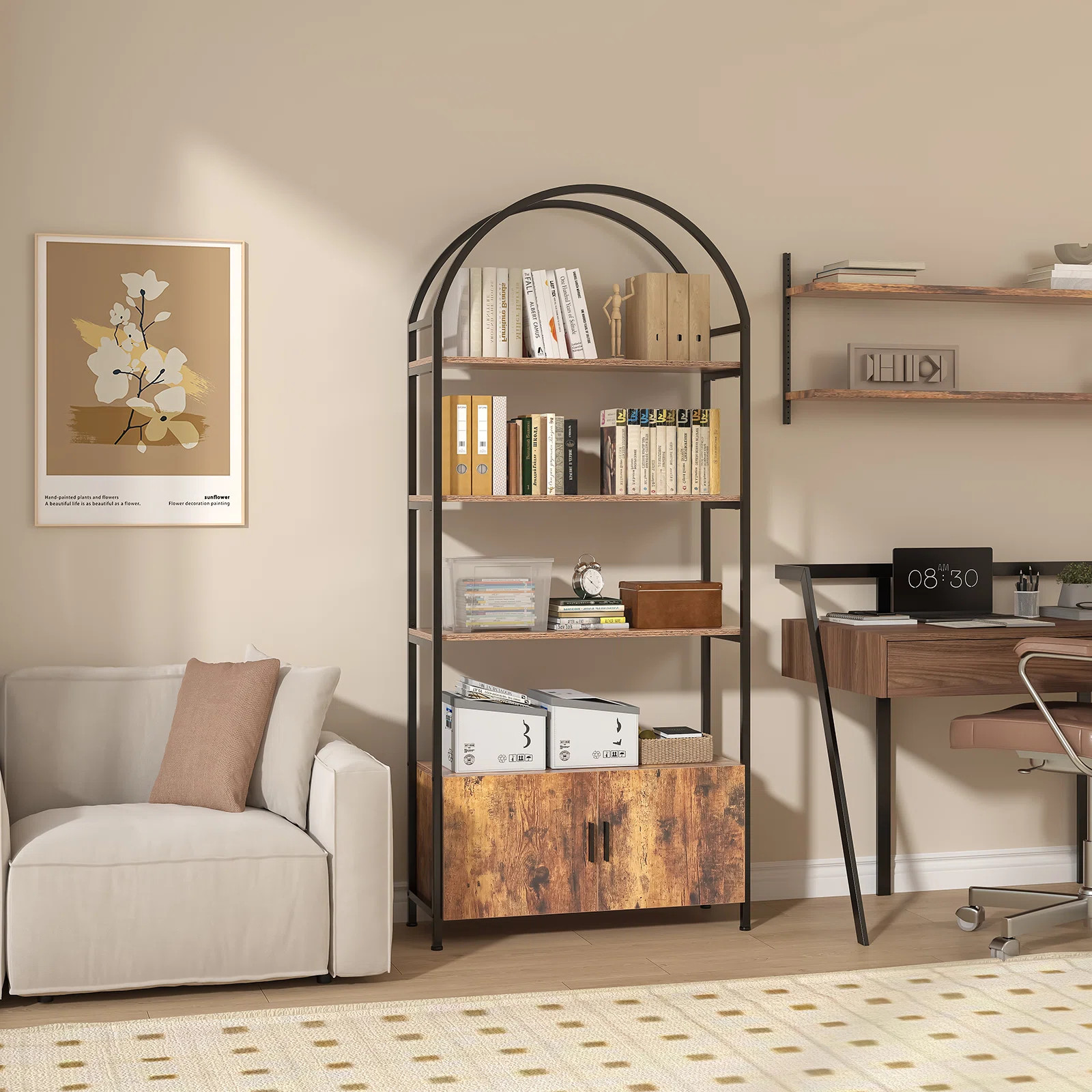Latitude Run® 71" Arched Bookshelf with Doors,Industrial Bookcase with Sturdy Metal Frame, Vinta... | Wayfair North America