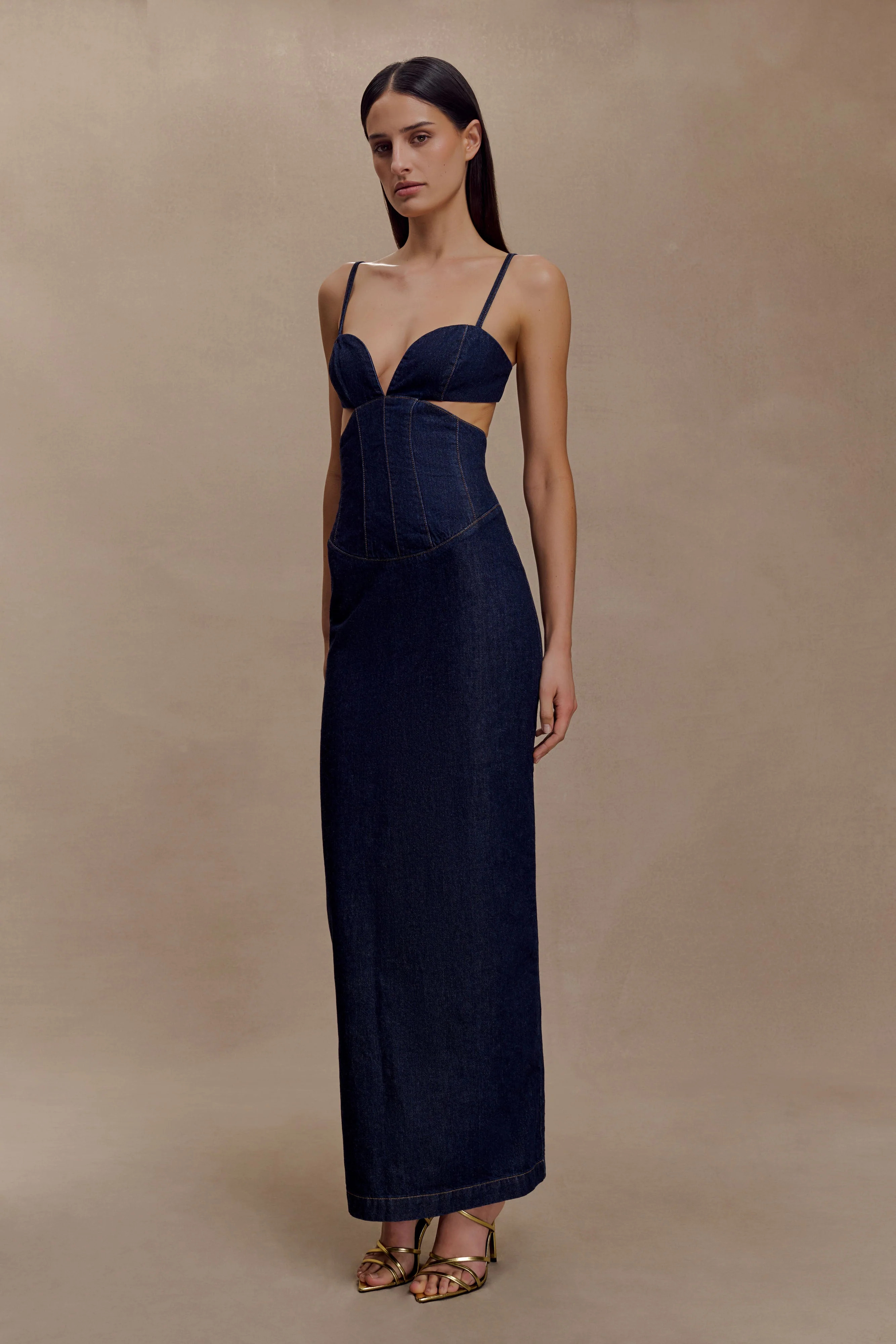 Denim Cupped Maxi Dress - Indigo Blue | MESHKI US