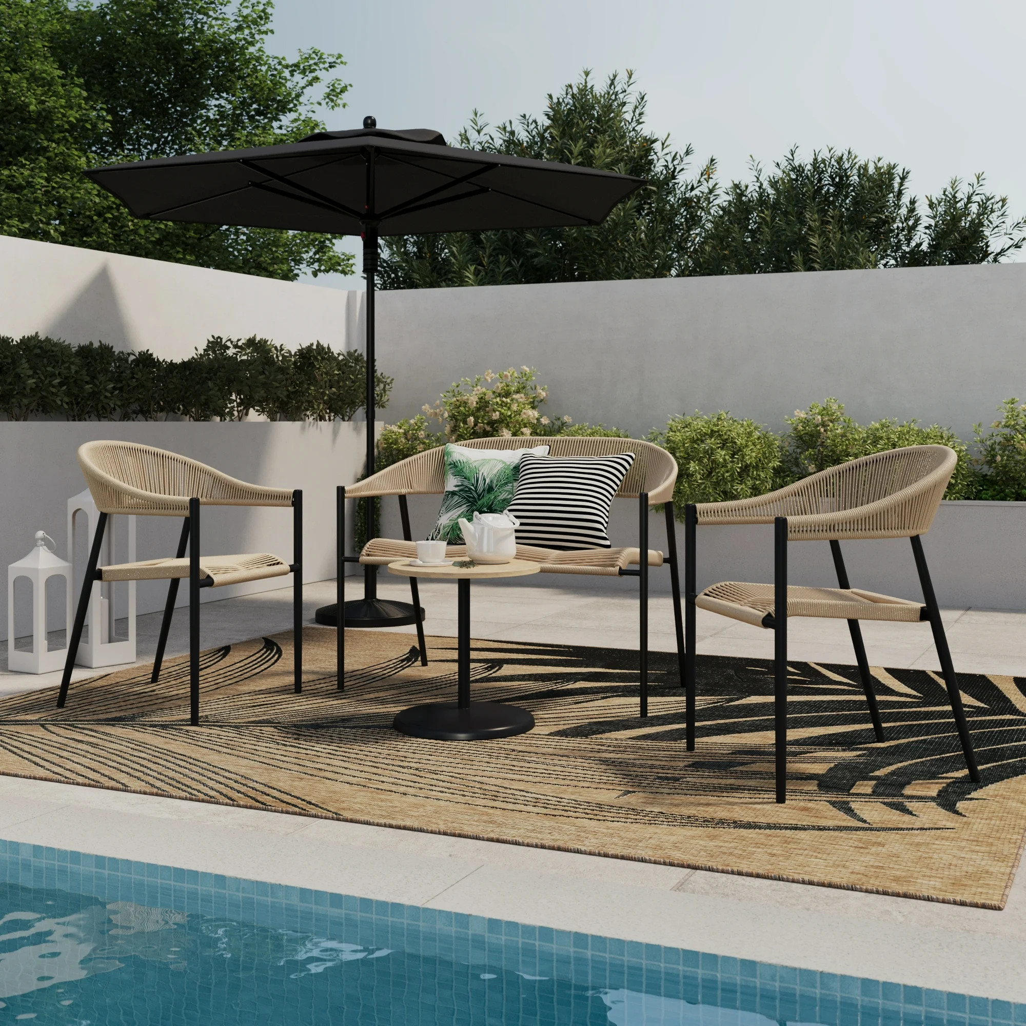HOMETRENDS Maréla Wicker Curved Back Rope Outdoor Stacking Chair, Yellow | Walmart (CA)